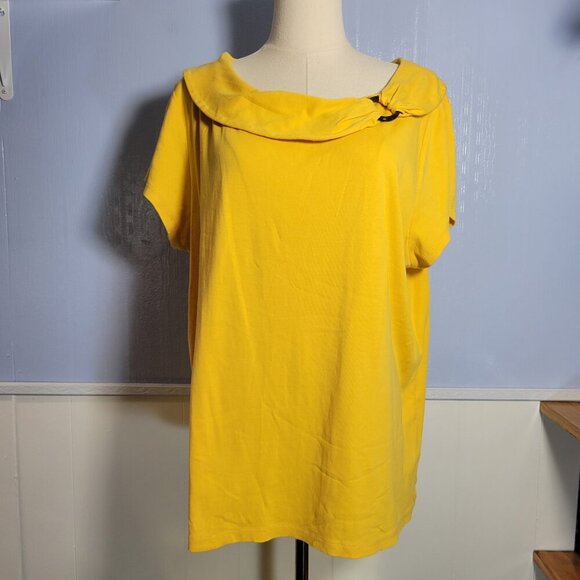 Rafaella 2X Goldenrod Yellow Metal Looped Dressy Shortsleeve Blouse - Picture 1 of 10